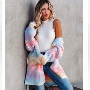FATE Rainbow Ombre Colorful Oversized Belted Cardigan Sweater size Medium